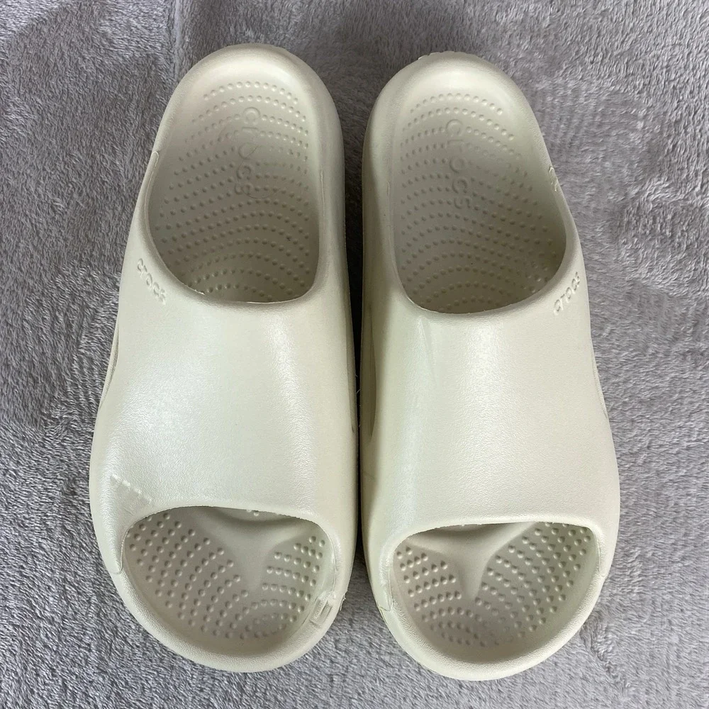 Crocs Mellow Recovery Slide Sandals Mens Size 13 Bone Ivory Cushion Water NEW